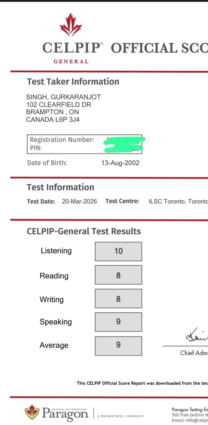 CELPIP Result 1