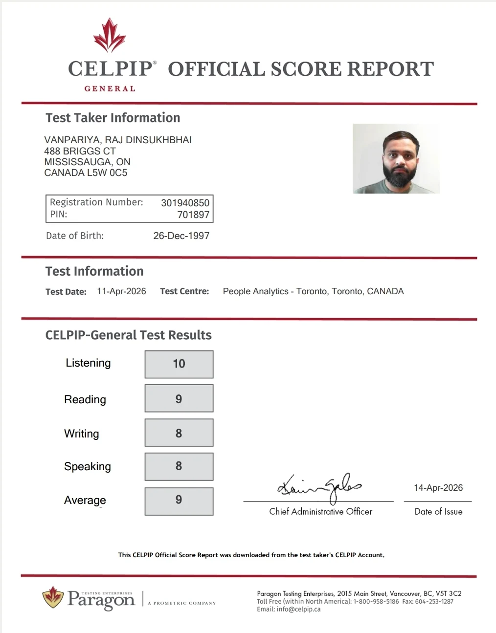 CELPIP Result 3