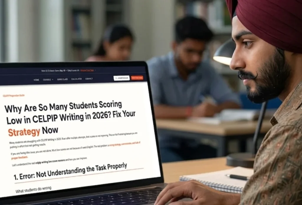Student reading article on how to improve CELPIP writing score
